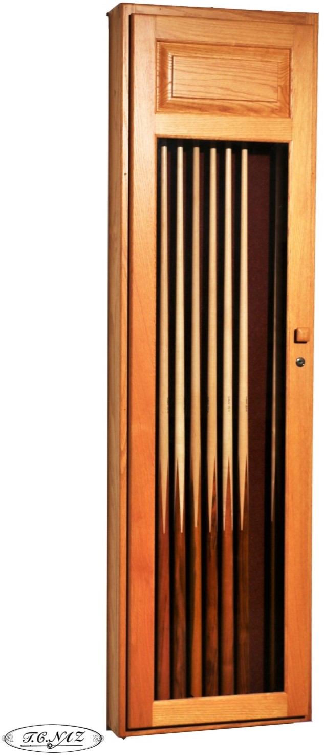 Cue cabinet w/ raised panel & glass door