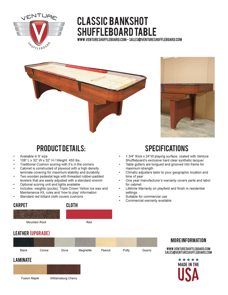 Classic Bank shot Shuffleboard Table Bullseyetcnaz