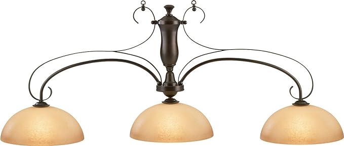 Hj Scott Decorator Traditional Billiard Table Light with Oil Rubbed Bronze Bar and 3 Glazed Scavo Glass Shades