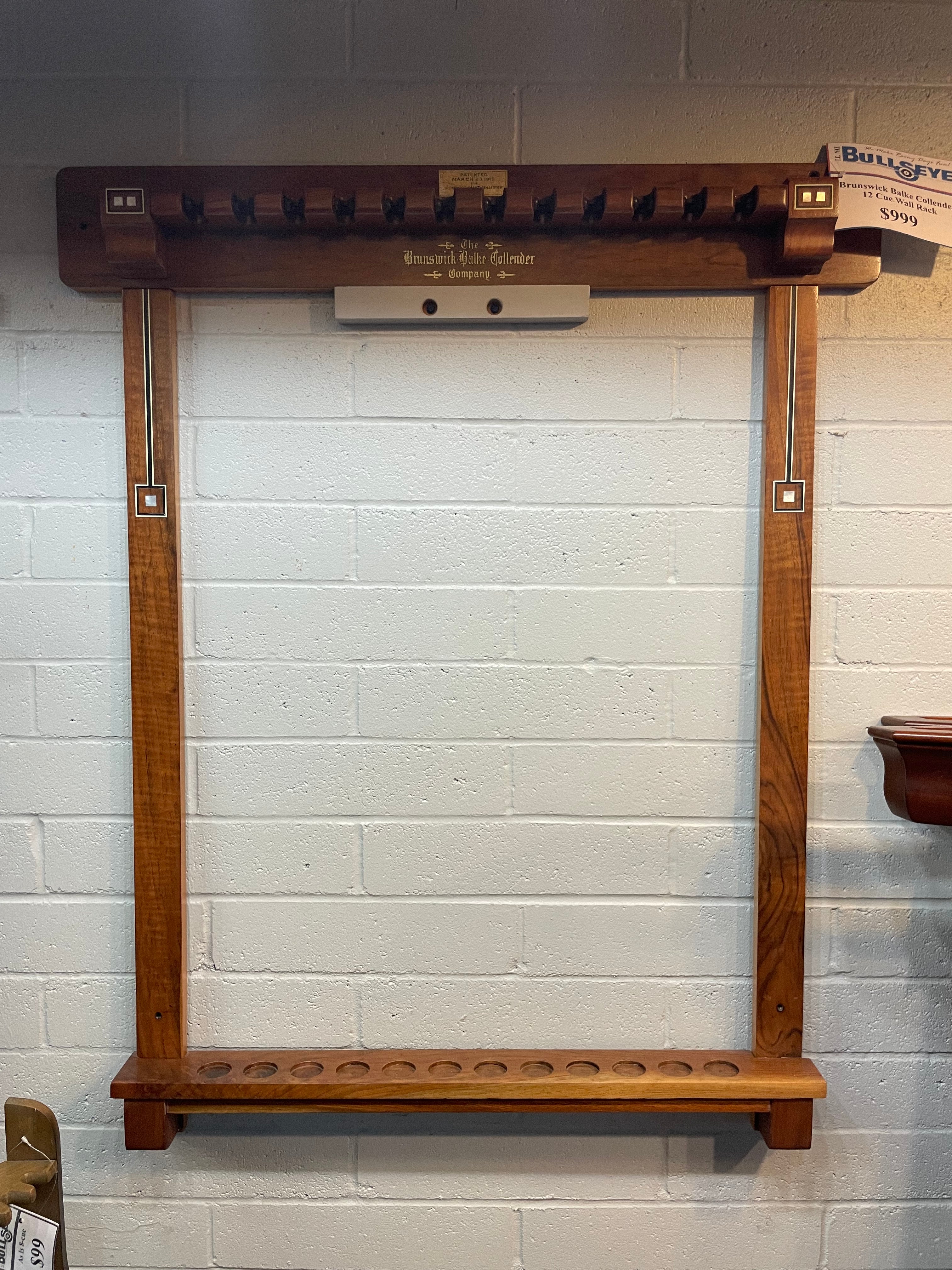 Used Brunswick Balke Collender 12 cue wall rack