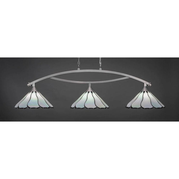 Toltec Bow 3 Light - Brushed Nickel With Pearl Flair Art Glass