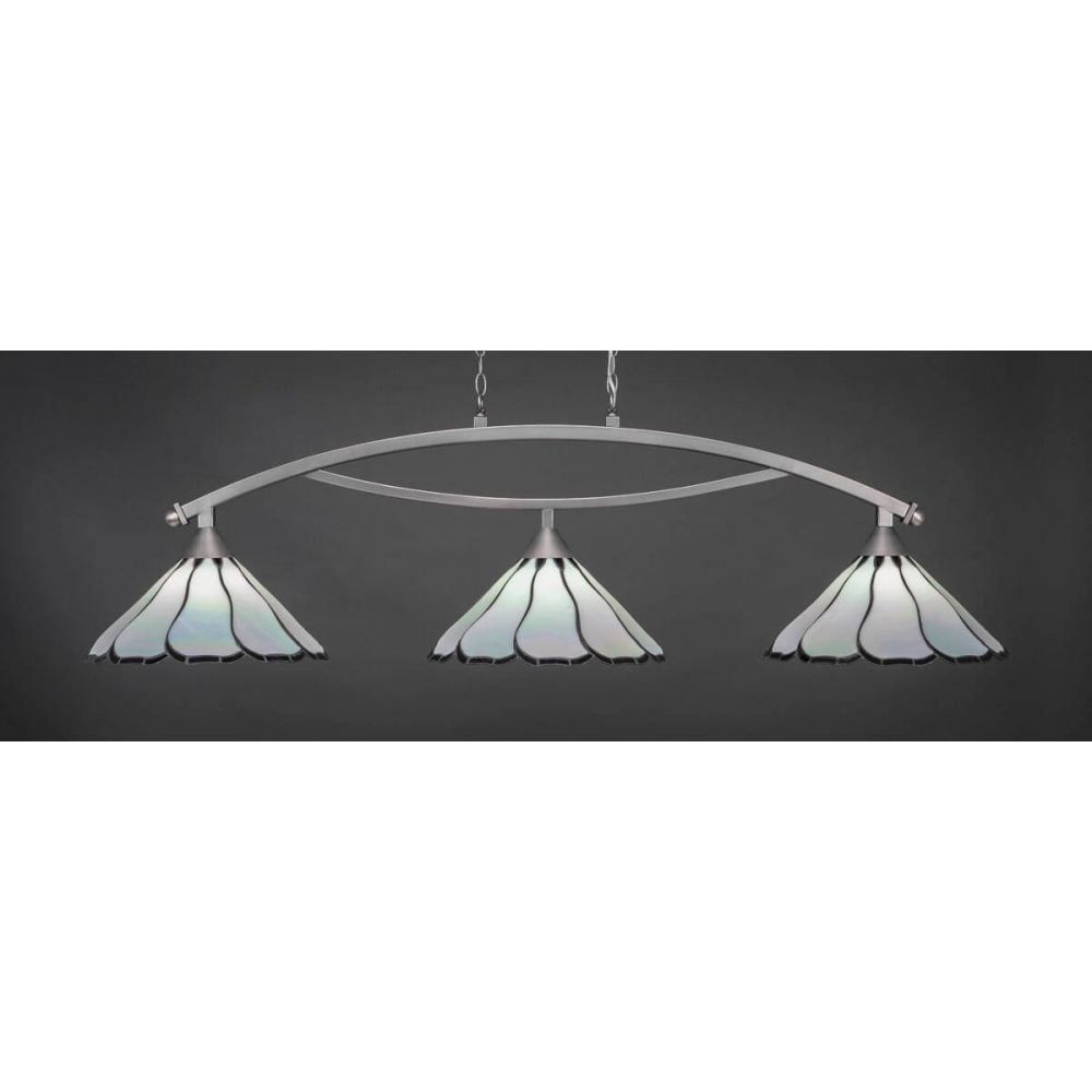 Toltec Bow 3 Light - Brushed Nickel With Pearl Flair Art Glass