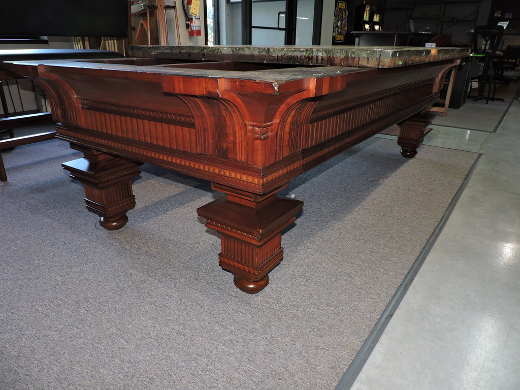 Restoration of a beautiful 1880's Jewel pool table. Read the story of this antique table