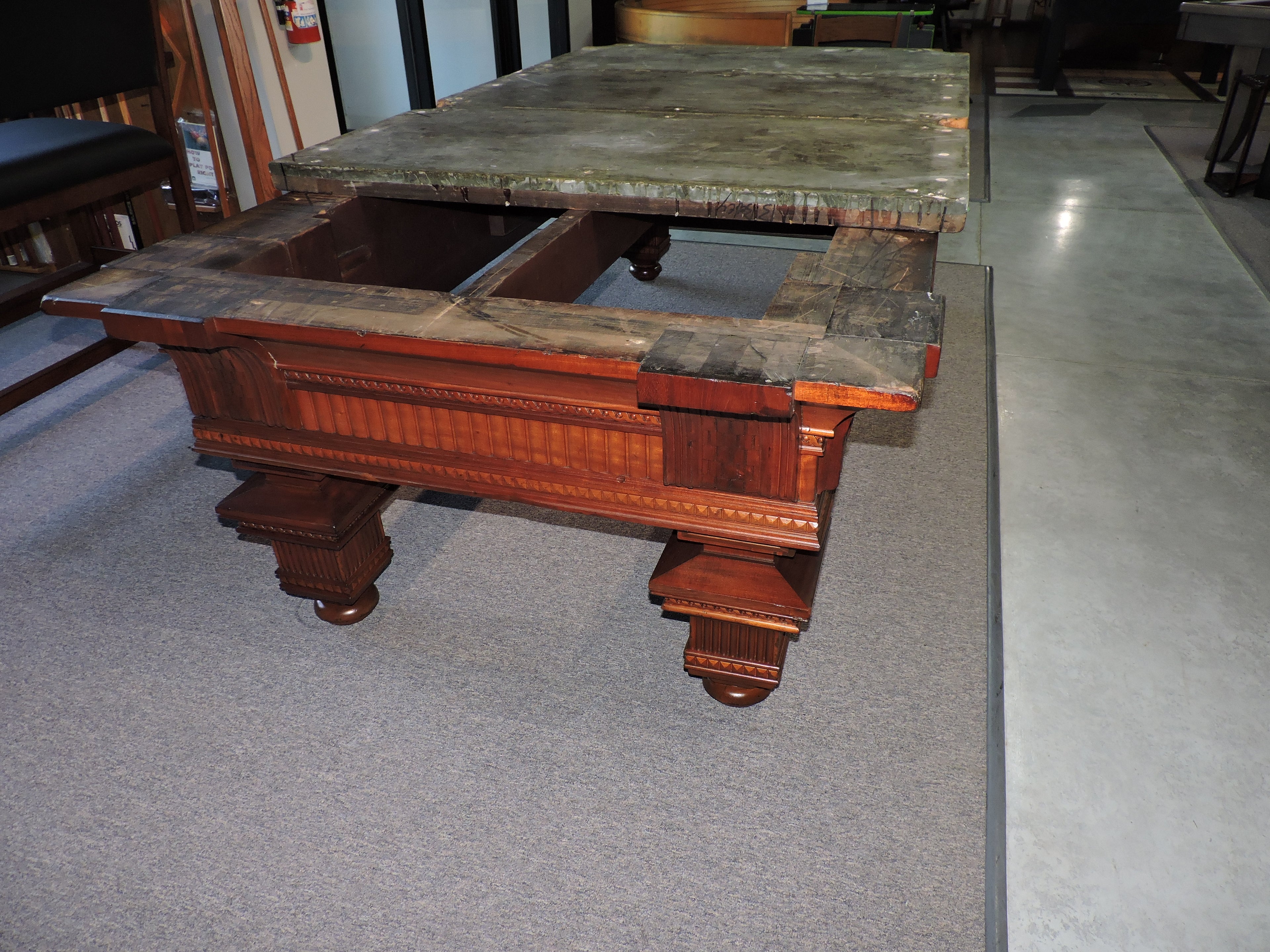 Restoration of a beautiful 1880's Jewel pool table. Read the story of this antique table