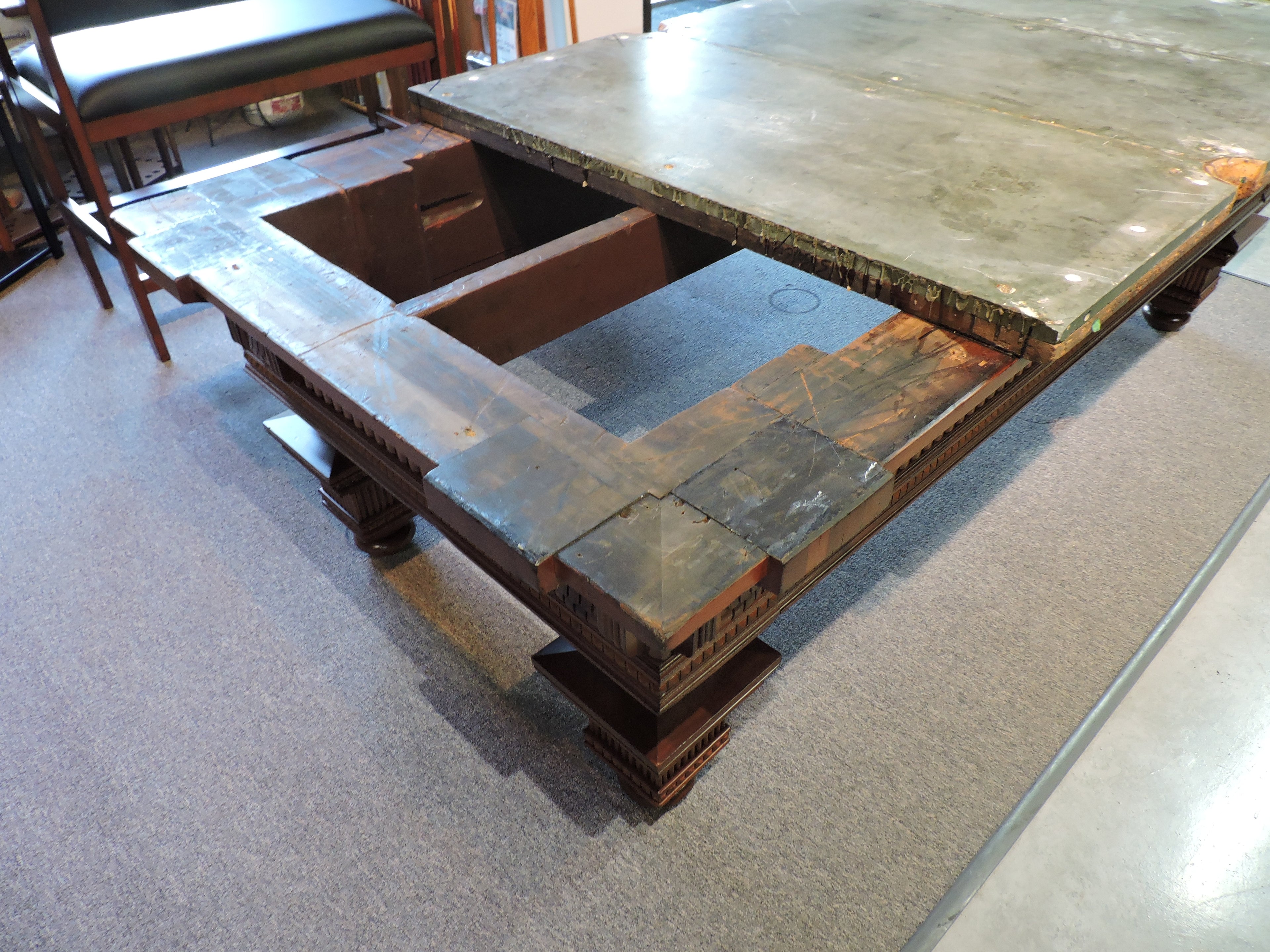 Restoration of a beautiful 1880's Jewel pool table. Read the story of this antique table