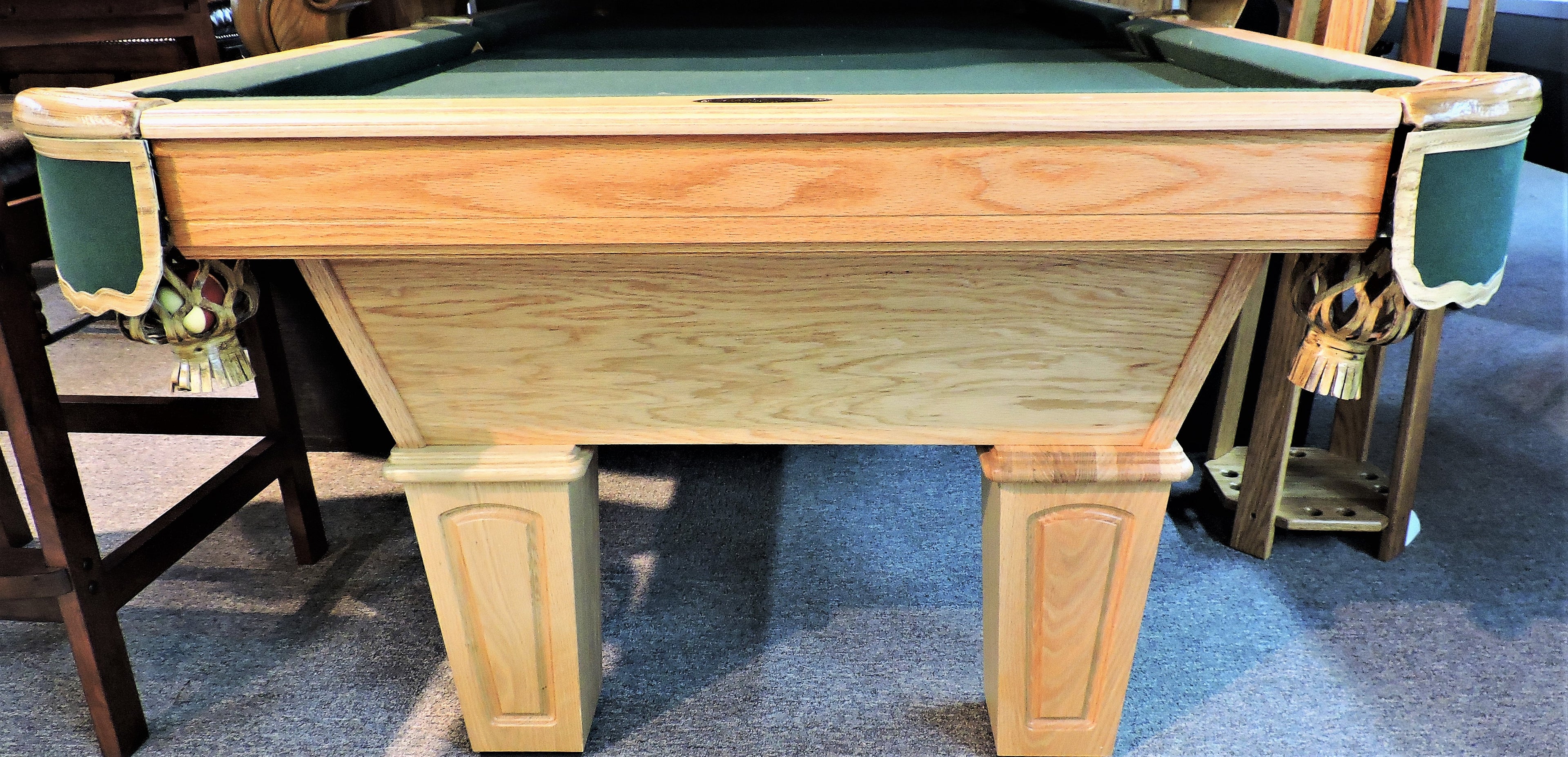 T.C.NAZ oak pool table from our showroom special sale.