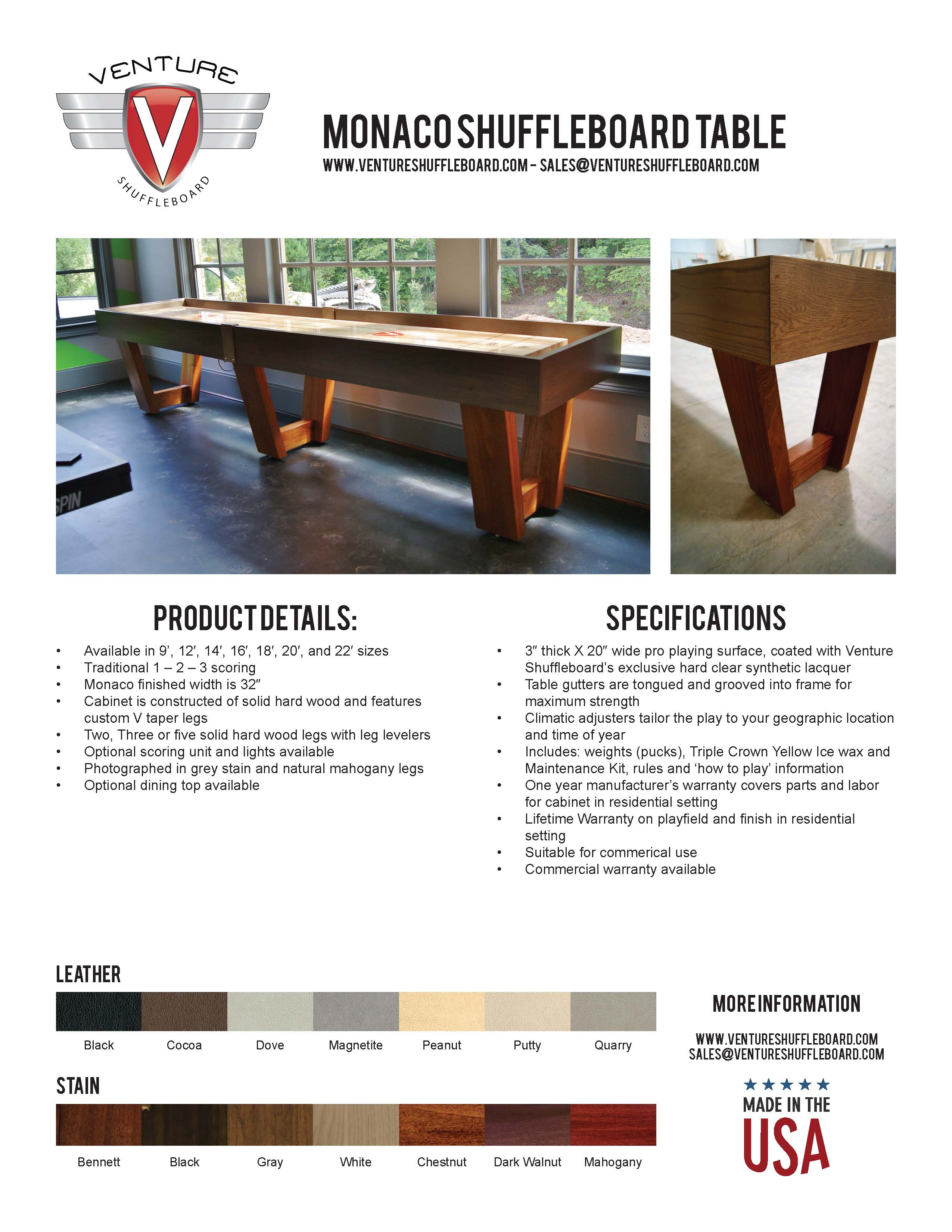 Monaco Shuffleboard Table
