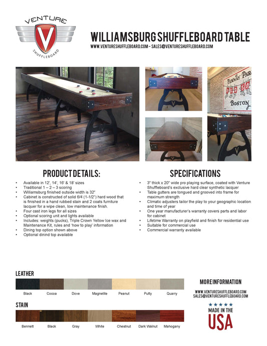 Williamsburg Cushion Shuffleboard Table